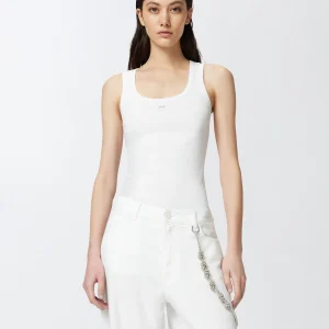 Top canottiera a costine con logo uccellini