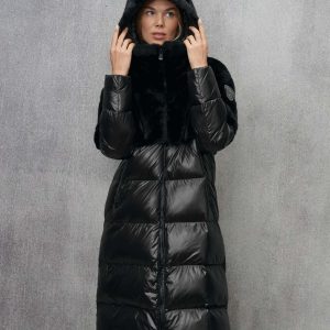 Blauer Giubbino lungo in nylon ed ecopelliccia 24WBLDK02556