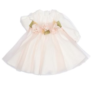 Abito cerimonia manica lunga tulle e cinta fiore Neonata – Barcellino
