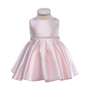 Abito cerimonia spalla larga fiocco dietro cinta perle Neonata – Bimbalo’