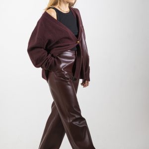 Pantalone ecopelle wine