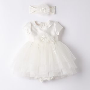 Abito cerimonia mezza manica tulle + fascetta capelli Neonata – Sarabanda