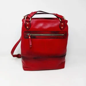 BORSA ZAINO IN PELLE DUE SCOMPARTI (Rosso Tamponato a Mano)