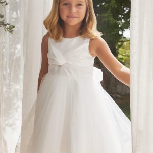 Abito spalla larga tulle con coda Bambina – Abel & Lula