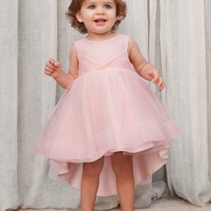 Abito spalla larga tulle con coda Neonata – Abel & Lula