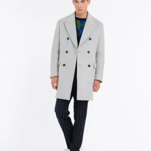 Giubbino cappotto doppiopetto panno in misto lana grigio Manuel Ritz