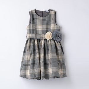 Abito giromanica quadri con cintura Bambina – Ido