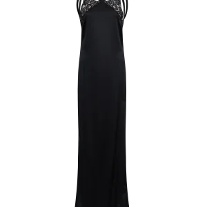 Abito lungo in raso e pizzo