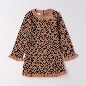 Abito manica lunga in maglia animalier Bambina – Ido