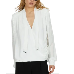 Blusa SANTORINI manica lunga scollo a v incrocio più cravattino più frange spall – BLUSA – RELISH