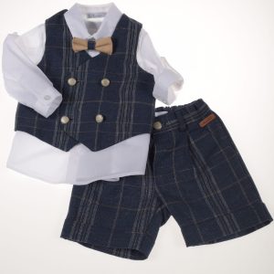 Completo bermuda + camcia manica lunga e gilet con papillon Neonato – Barcellino